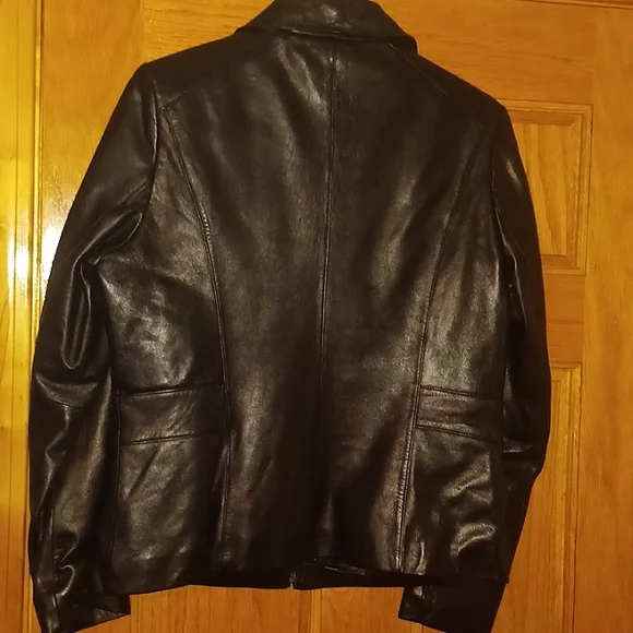 💯Nicole Miller Black Genuine Leather Jacket Sz. L (12-14) - Picture 7 of 9